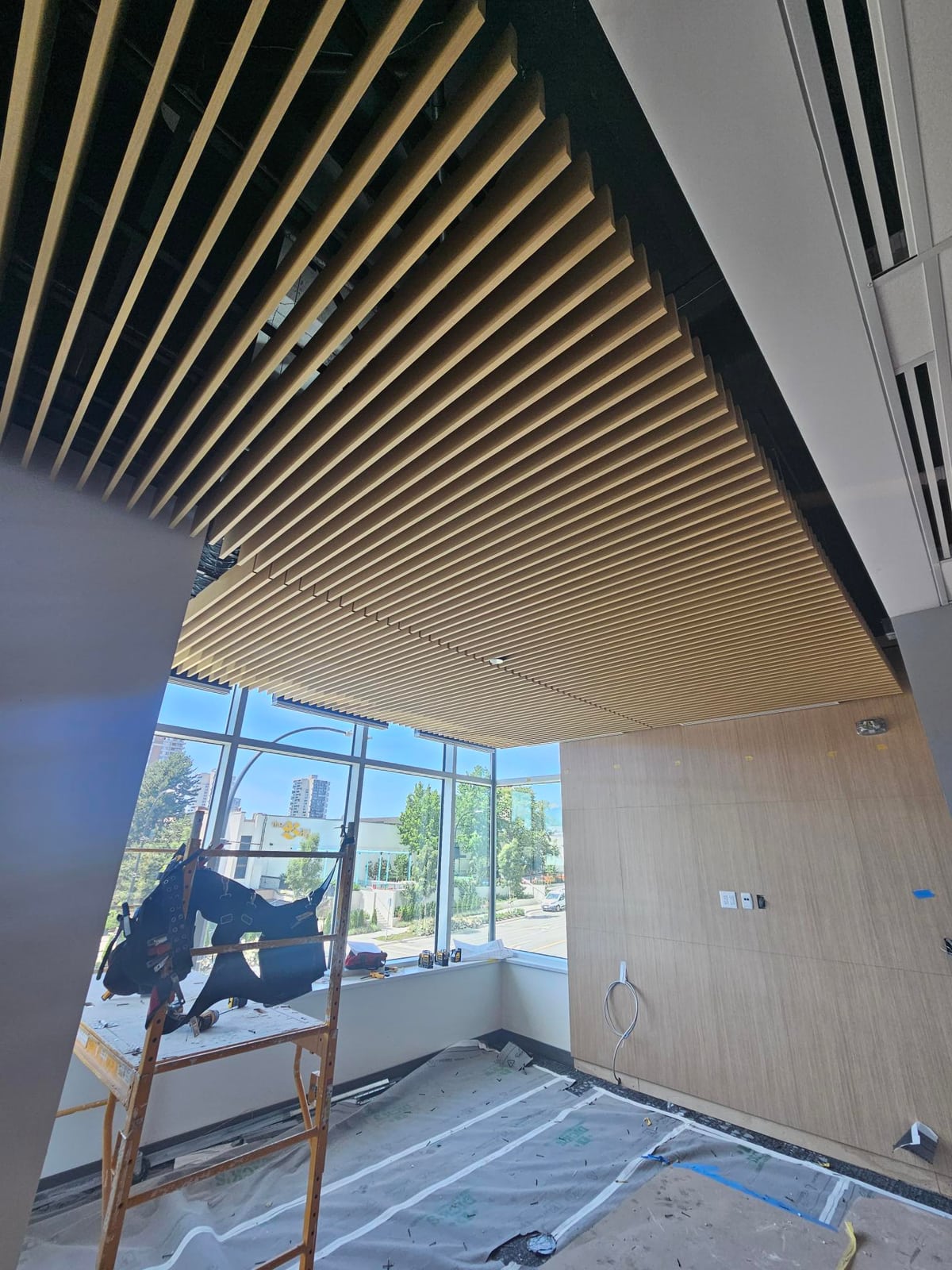 BMO, Lougheed Mall Custom wood Slat ceiling install